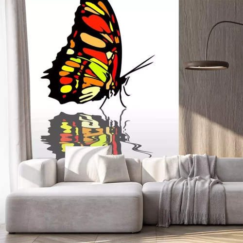 Sticker Weerspiegeling van een kleurrijke vlinder