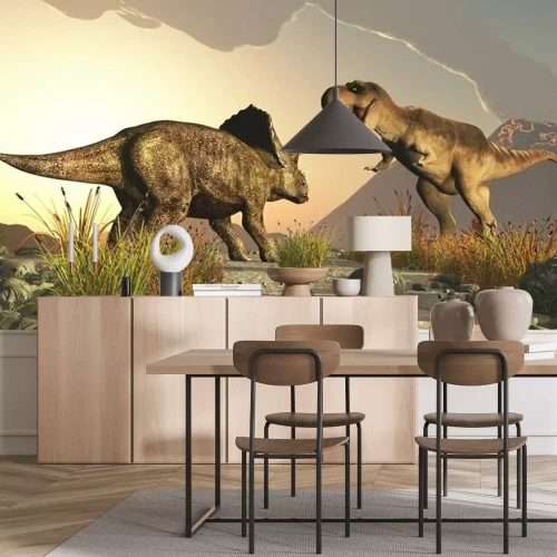 Fotobehang Triceratops en Tyrannosaurus