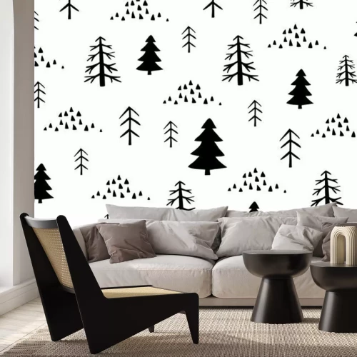 Fotobehang Wild bos naadloos patroon in Skandinavische stijl