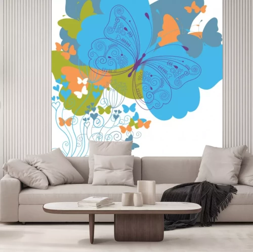 Sticker Bloemen en grote vlinders