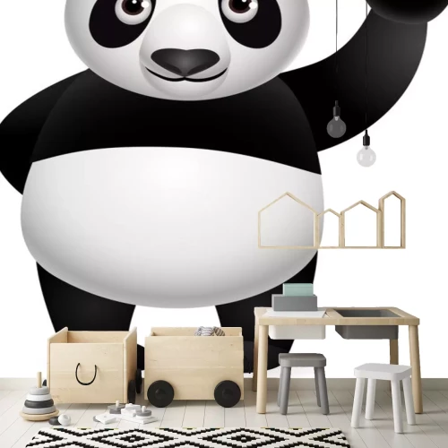 Sticker Een vriendelijke panda die vriendelijk met zijn poot zwaait