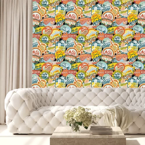 Behang California vintage stickers naadloze patroon