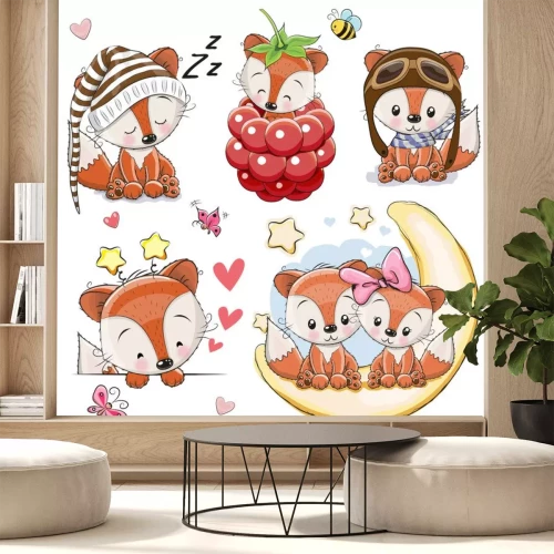 Sticker Set cartoon vossen op een witte achtergrond