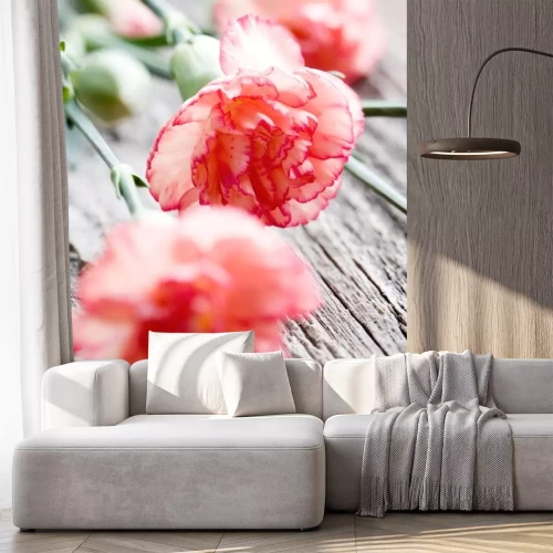 Sticker Bloemen op oude planken