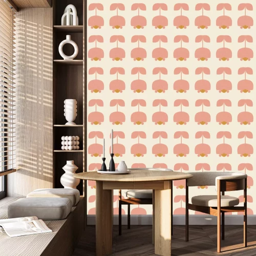 Behang Scandinavische roze bloemen in retrostijl