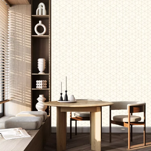 Behang Beige patroon in geometrische vormen