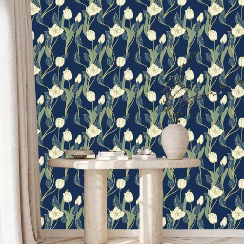 Behang Abstract bloemenpatroon met tulpen