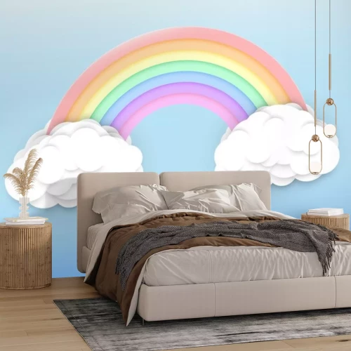 Sticker Pastel regenboog op een blauwe hemel