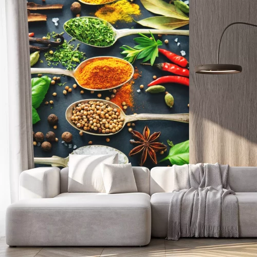 Sticker Lepels met specerijen op donkere achtergrond