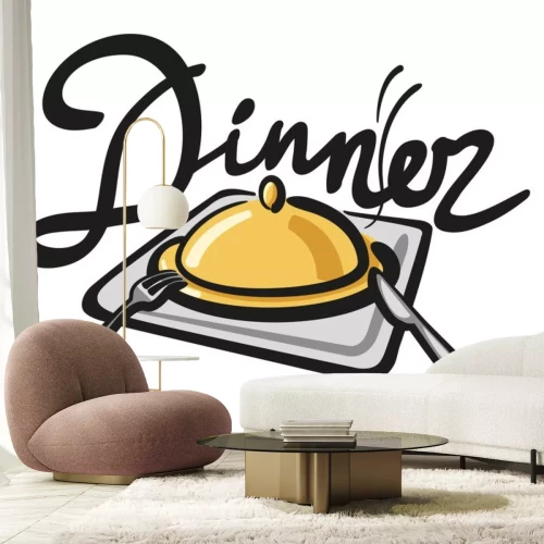 Sticker Het opschrift diner boven een dienblad met een maaltijd