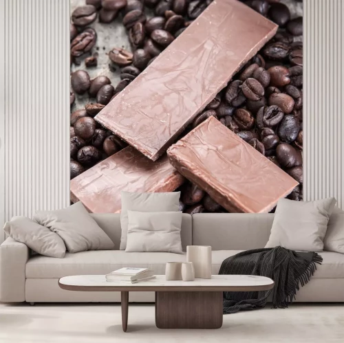 Sticker Stukjes chocolade gerangschikt op koffiebonen