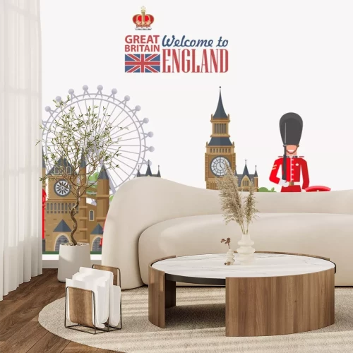 Sticker Engeland reizen vectorillustratie. Vakantie in het Verenigd Koninkrijk. Groot-Brittannië achtergrond. Reis naar het Verenigd Koninkrijk.