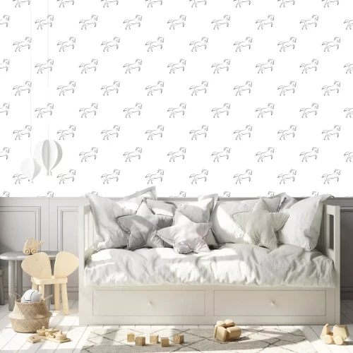 Behang Minimalistische paarden op een witte achtergrond