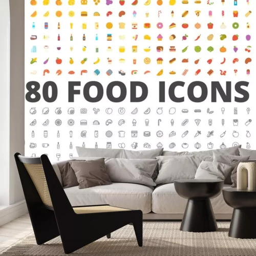 Sticker Voedsel platte lijn pictogram vector pack