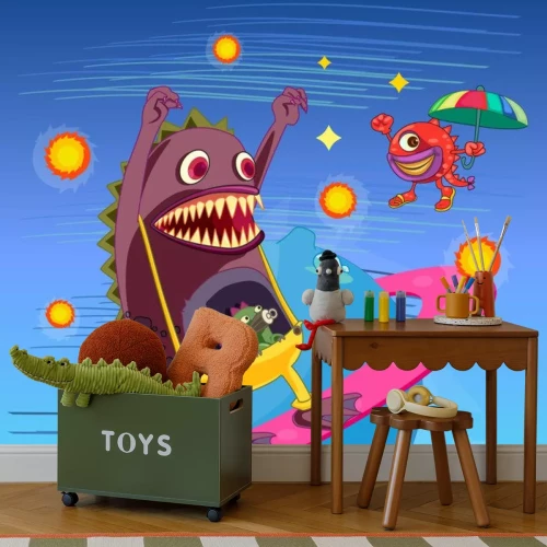 Sticker Ruimtemonster op een ring rond de planeet