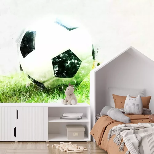 Fotobehang Abstracte voetbalbal op groene graswaterverf het schilderen achtergrond.