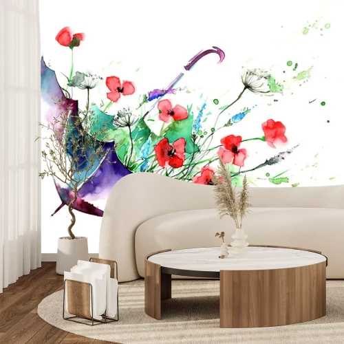 Sticker Papavers in een paraplu