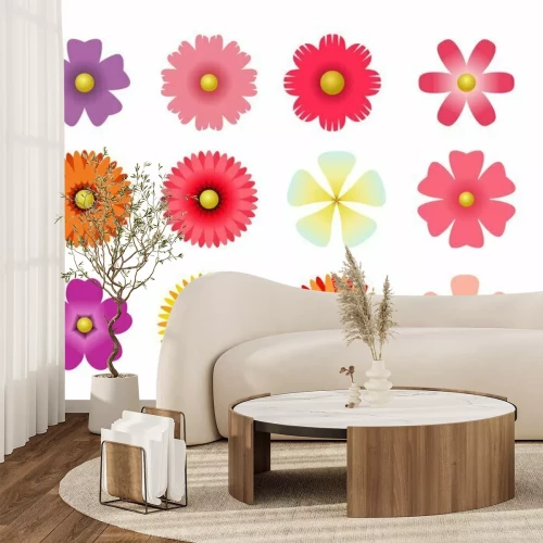 Sticker Eenvoudige afbeeldingen van bloemen in verschillende tinten