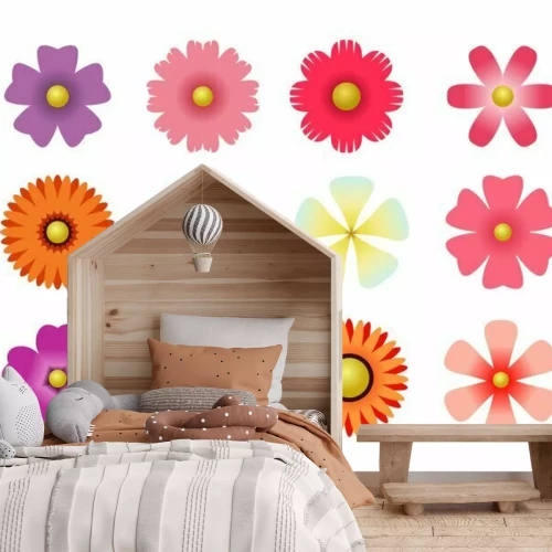 Sticker Eenvoudige afbeeldingen van bloemen in verschillende tinten