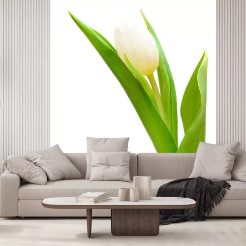 Sticker Witte bloem met bladeren