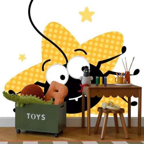 Sticker Glimlachende zwarte spin op een sterachtergrond