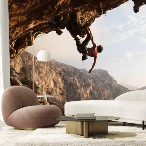 Fotobehang Atletische man op rotsen