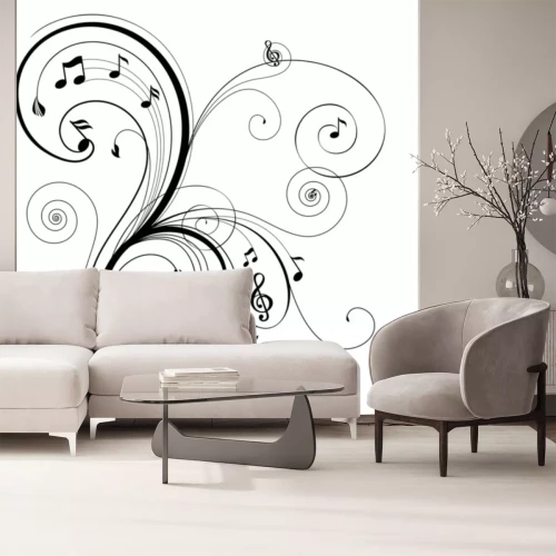 Sticker Bloemen versiering met muzikale noot, vector illustratie.