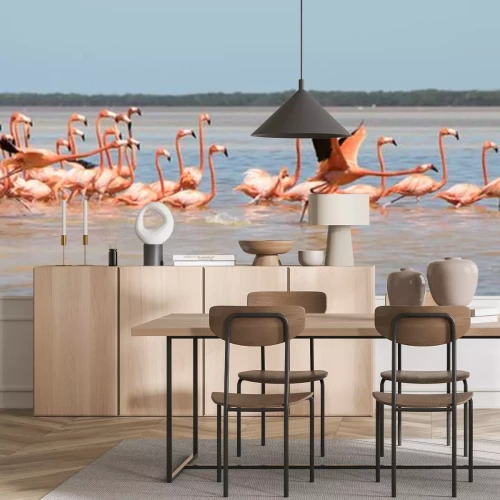 Sticker Zwerm flamingo's in Mexico