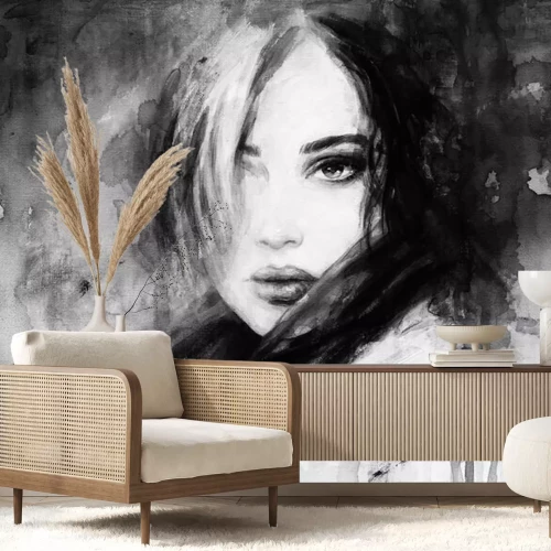Fotobehang Zwart-wit aquarelgezicht van een vrouw