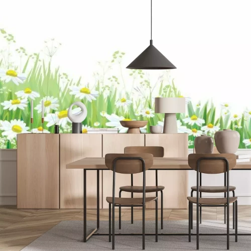 Fotobehang Grafische weide met madeliefjes