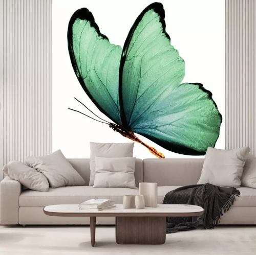 Sticker Close-up van een vliegende groene vlinder