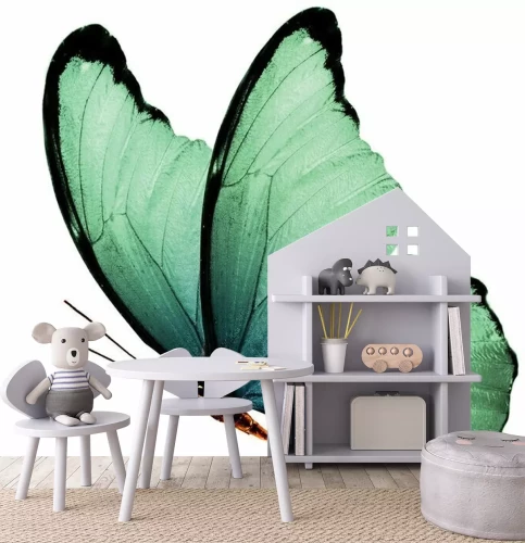 Sticker Close-up van een vliegende groene vlinder