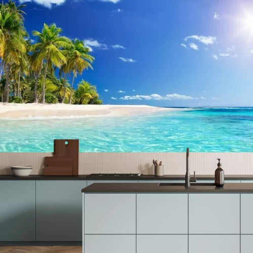 Fotobehang Strand palmbomen en turquoise water