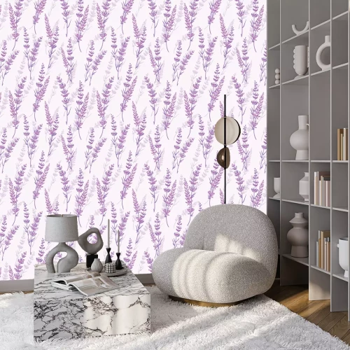 Behang Lavendel bloemen paars vector naadloos patroon. Mooie violette lavendel retro achtergrond. Elegante stof op lichte achtergrondontwerp van het oppervlaktepatroon.