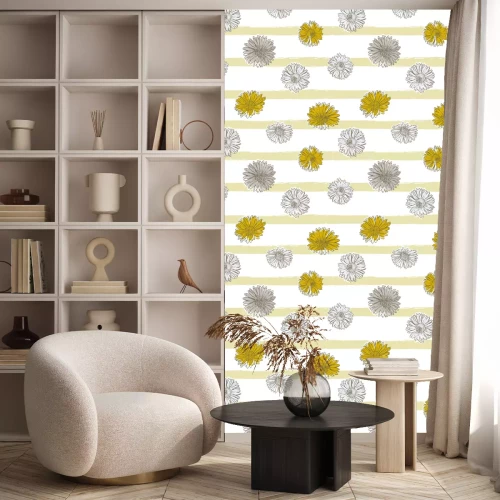 Behang Madeliefjes op een gestreepte achtergrond