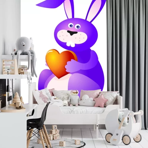 Sticker Een paars konijn met een oranje hart