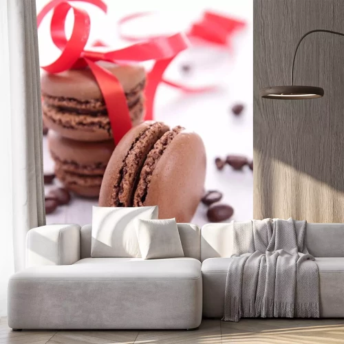 Sticker Chocolade bitterkoekjes versierd met een rood lint