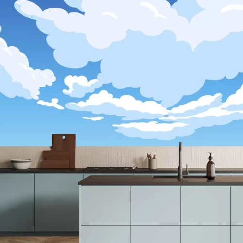 Sticker De wolken van het beeldverhaal op blauwe hemel