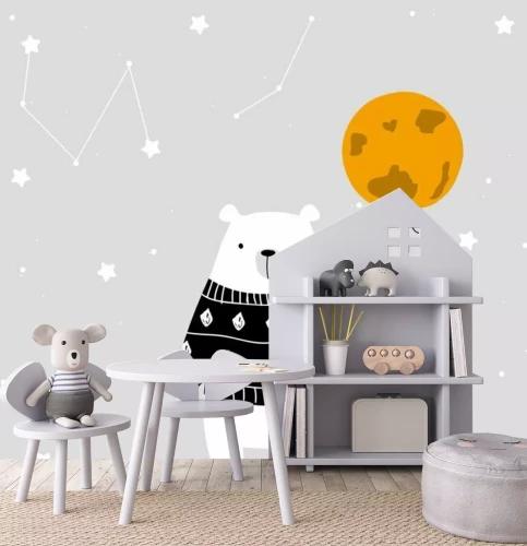 Fotobehang Geïllustreerde beer in een maantrui