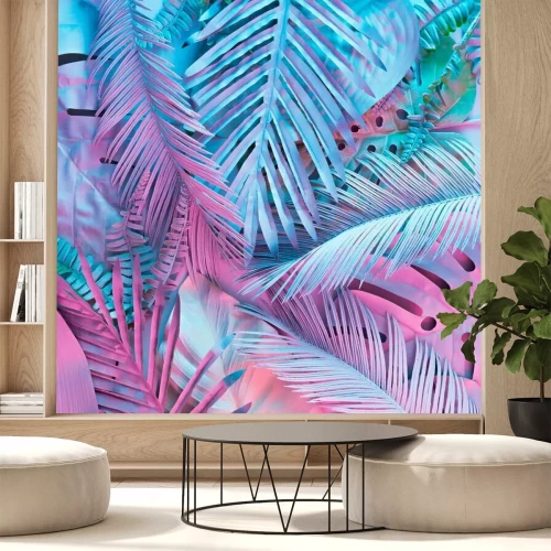 Fotobehang Tropische neon palmbomen