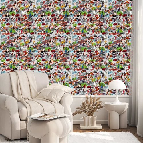 Behang Naadloos patroon op het thema van voetbal. Voetbalattributen, voetballers van verschillende teams, ballen, stadions, graffiti, inscripties. Vectorafbeeldingen