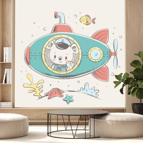 Sticker Leuk draag zeeman op een onderzeese beeldverhaalhand getrokken vectorillustratie. Kan worden gebruikt voor t-shirt afdrukken, kinderen dragen modeontwerp, baby shower viering groet en uitnodigingskaar