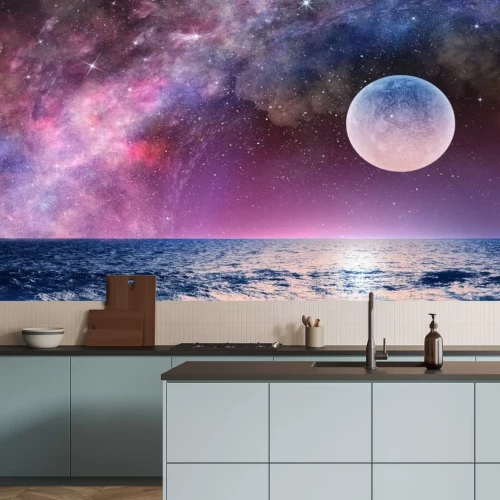 Fotobehang De ruimte en de maan boven de oceaan