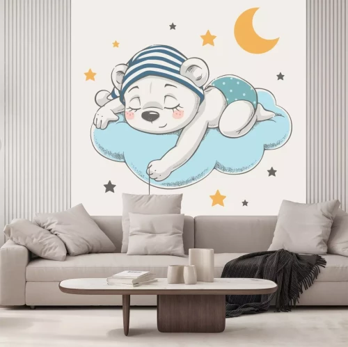 Sticker Cute dreaming Beer cartoon hand getrokken vectorillustratie. Kan worden gebruikt voor t-shirt afdrukken, kinderen dragen modeontwerp, baby shower viering groet en uitnodigingskaart.