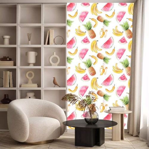 Behang Tropisch fruit ananas bananen aquarel watermeloenen