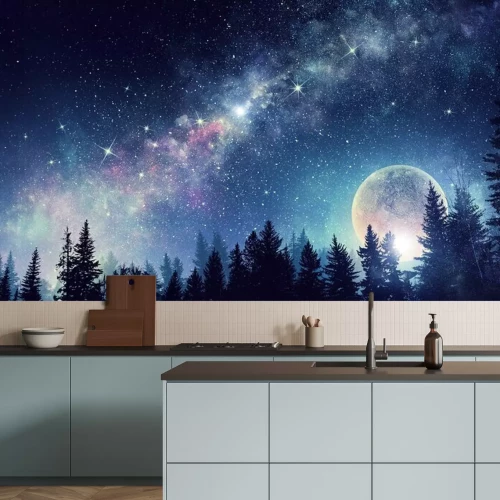 Fotobehang Volle maan aan de sterrenhemel