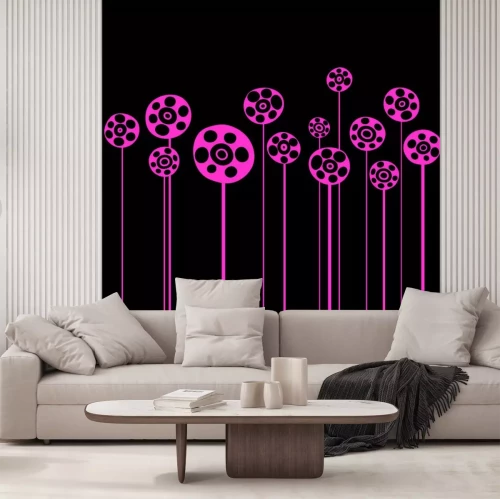 Sticker Roze bloemen op een zwarte achtergrond