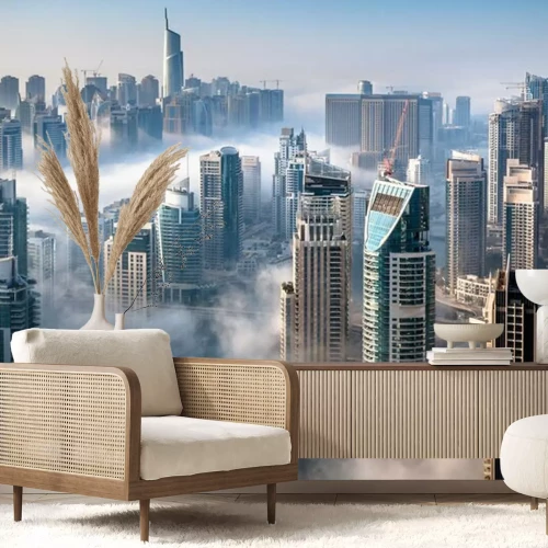 Fotobehang Wolkenkrabbers 's ochtends in de mist