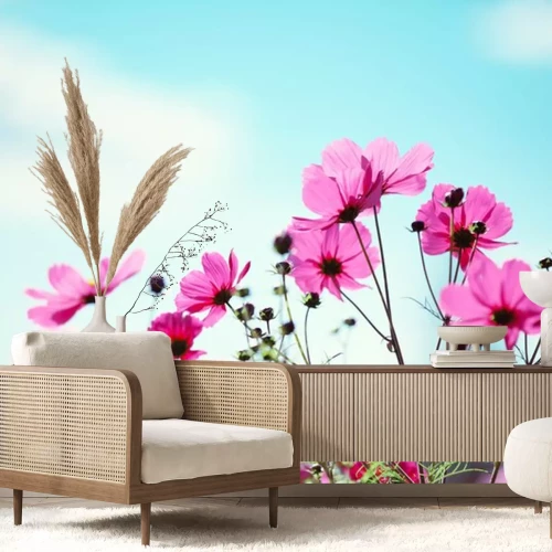 Sticker Veldbloemen op een blauwe lucht