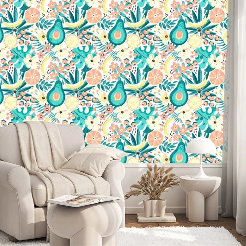 Behang Fruit tussen tropische bladeren